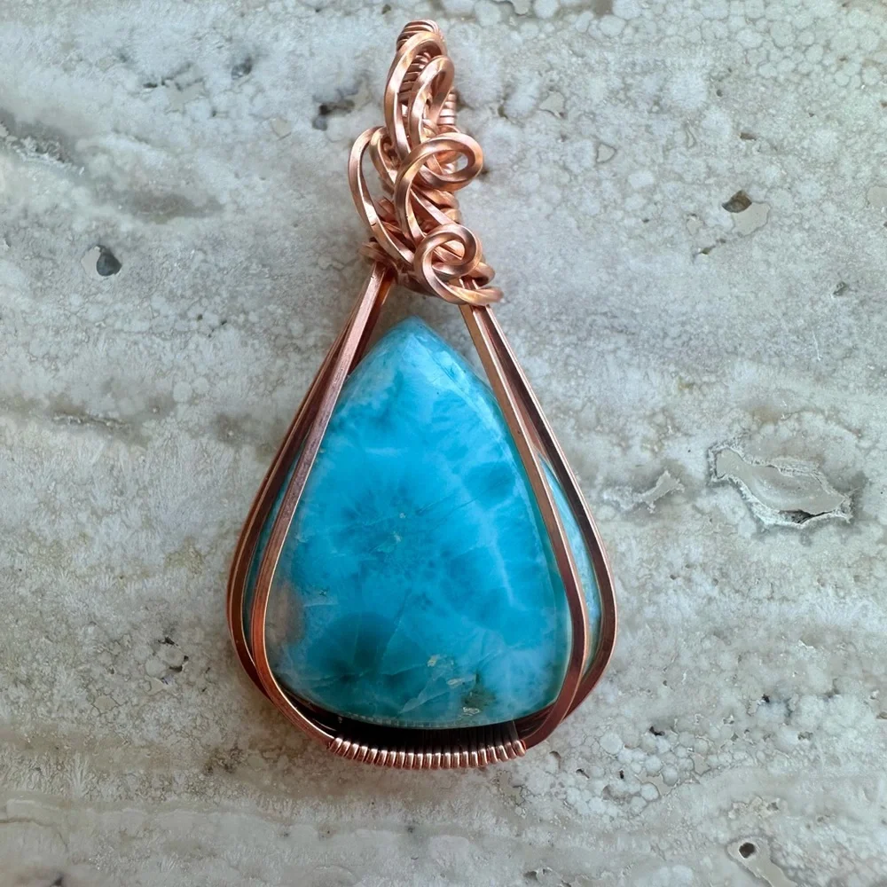 Grounding Copper framed Larimar Necklace pendant - Picture 1 of 5